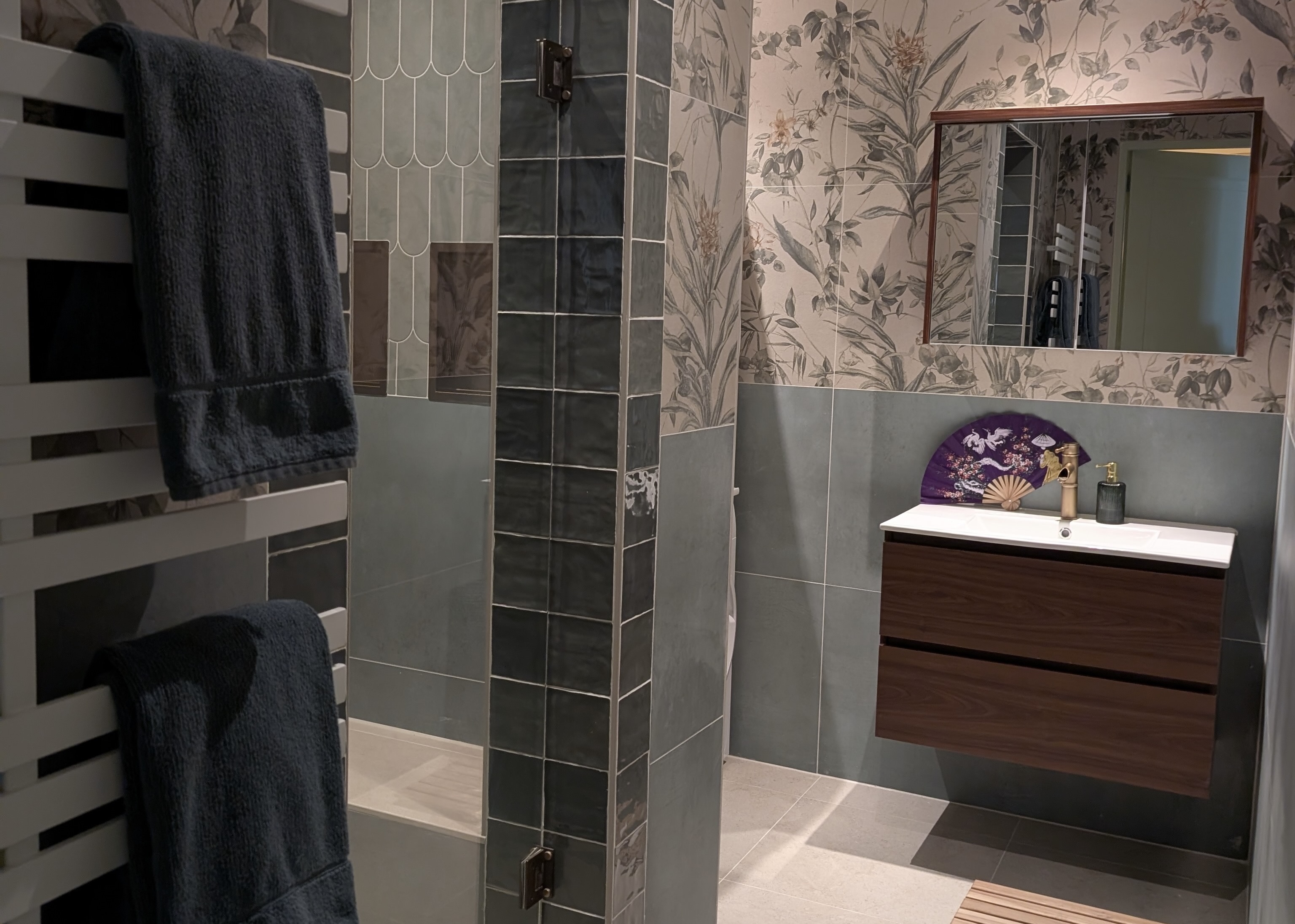 Enchanted Bathroom: shower to sink