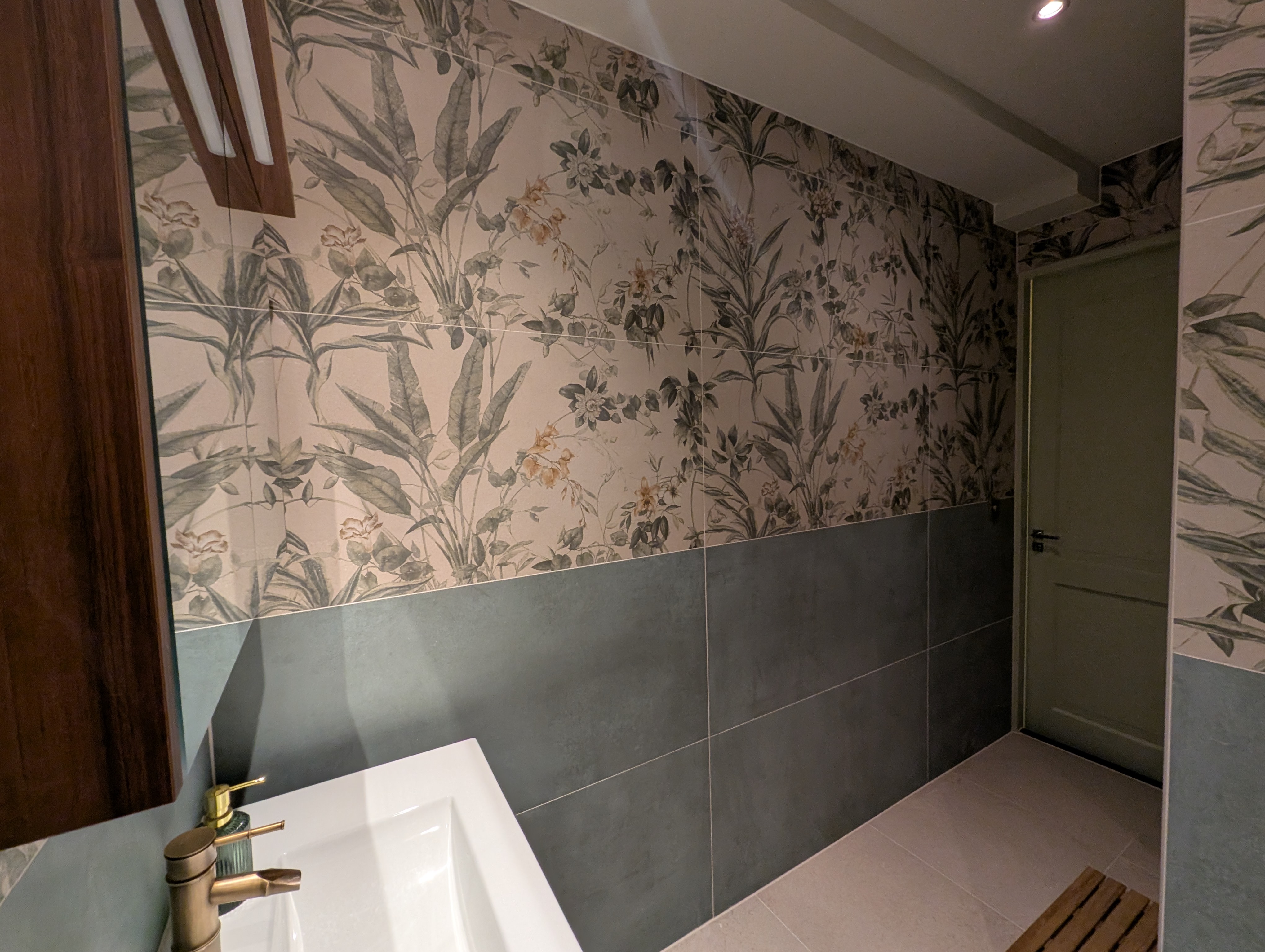 Enchanted Bathroom: sink to door
